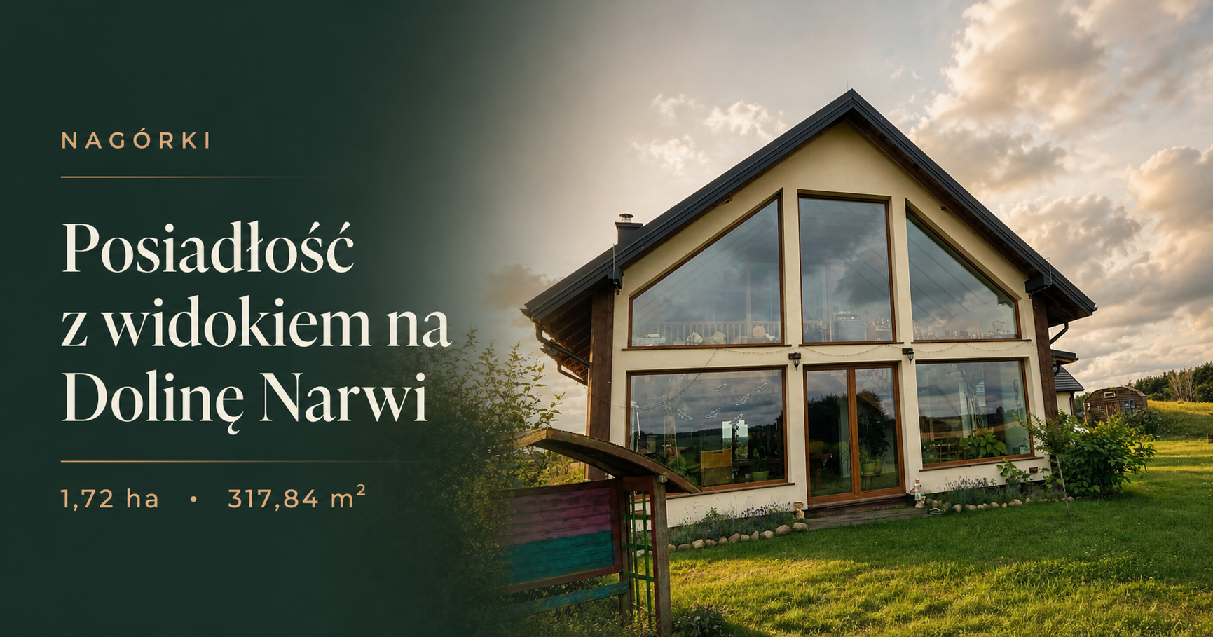 Posiadłość w Nagórkach z widokiem na Dolinę Narwi — 1,72 ha i dom o powierzchni 317,84 m²